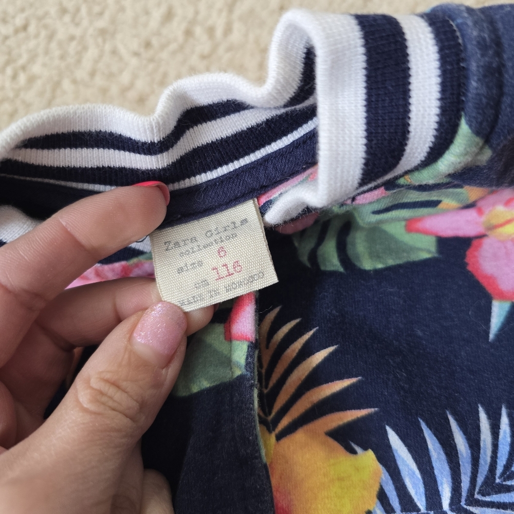 Zara Cotton Kids Tropical Floral Jacket - Navy and Multicolor - Picture 2 of 7